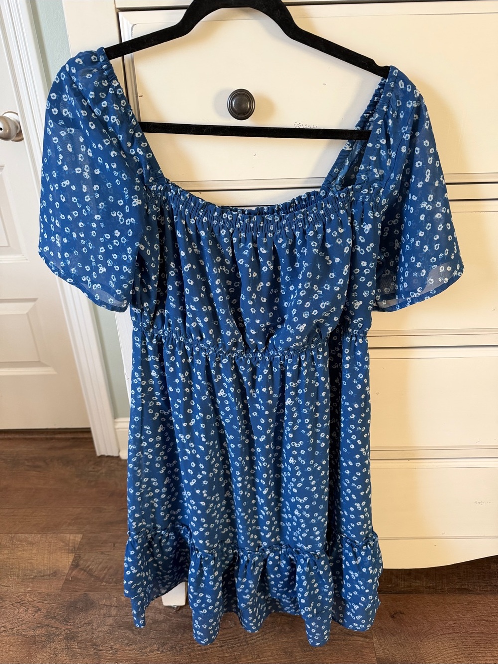 Blue Floral Off-Shoulder Casual Sundress